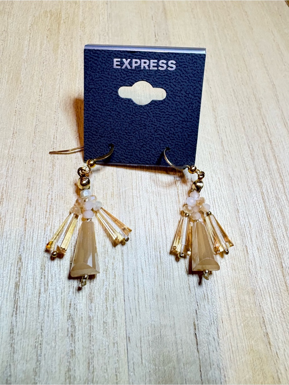 Express Gold-Tone & Beige Beaded Dangle Earrings